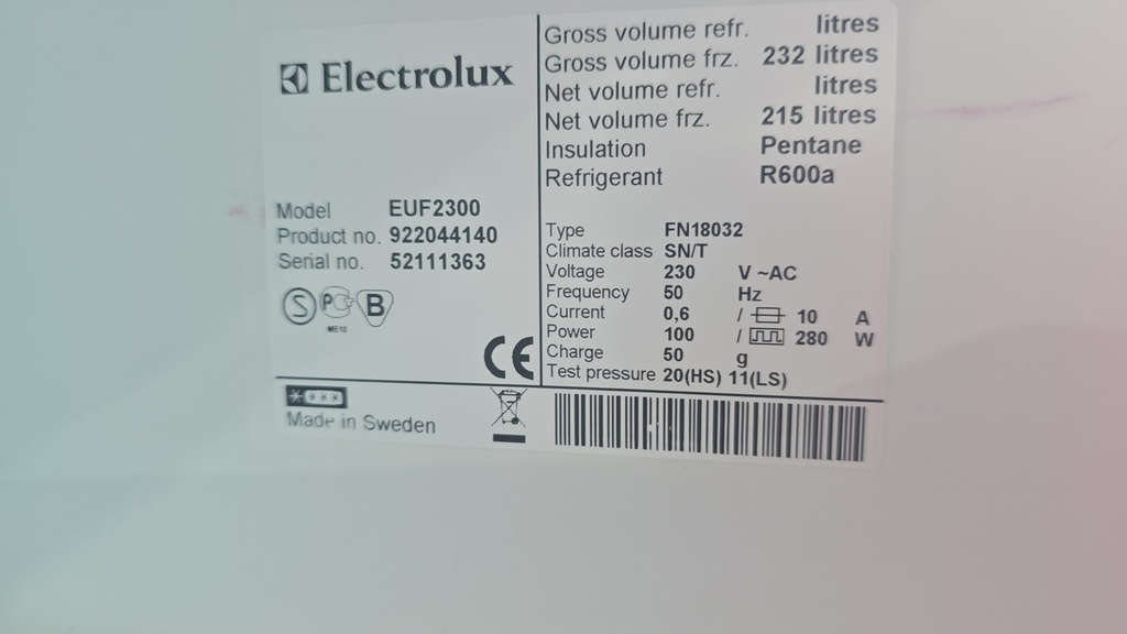 R0488114 Congelador Vertical 180x60 Electrolux frost free blanco