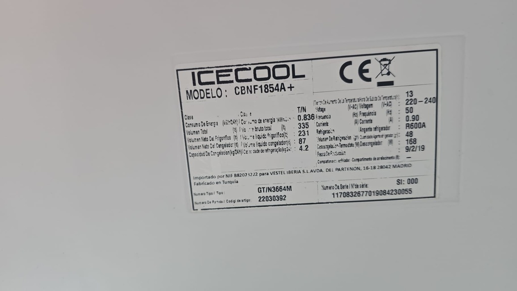 R0484170 FRIGORIFICO COMBI 185X60 ICECOOL BLANCO NO FROST