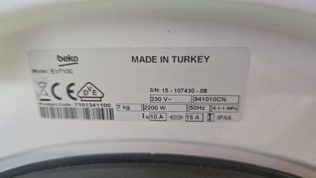 B0886369 LAVADORA 7 KG BEKO A+ 1000RPM EV7100