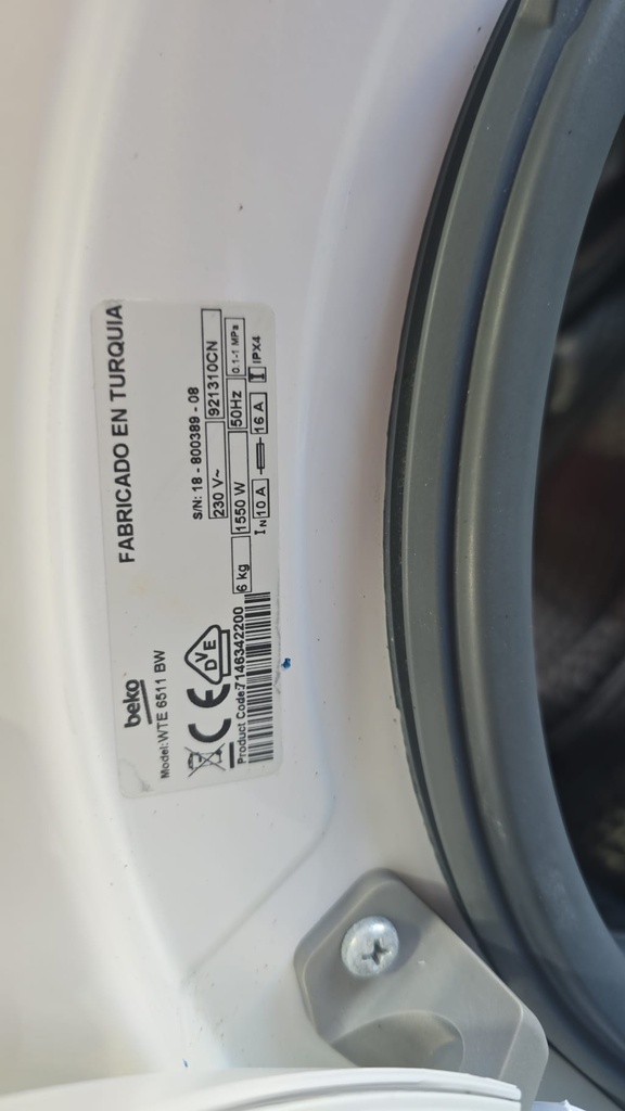 R0398645 LAVADORA 6 KG BEKO A+++ FONDO ESPECIAL BLANCA