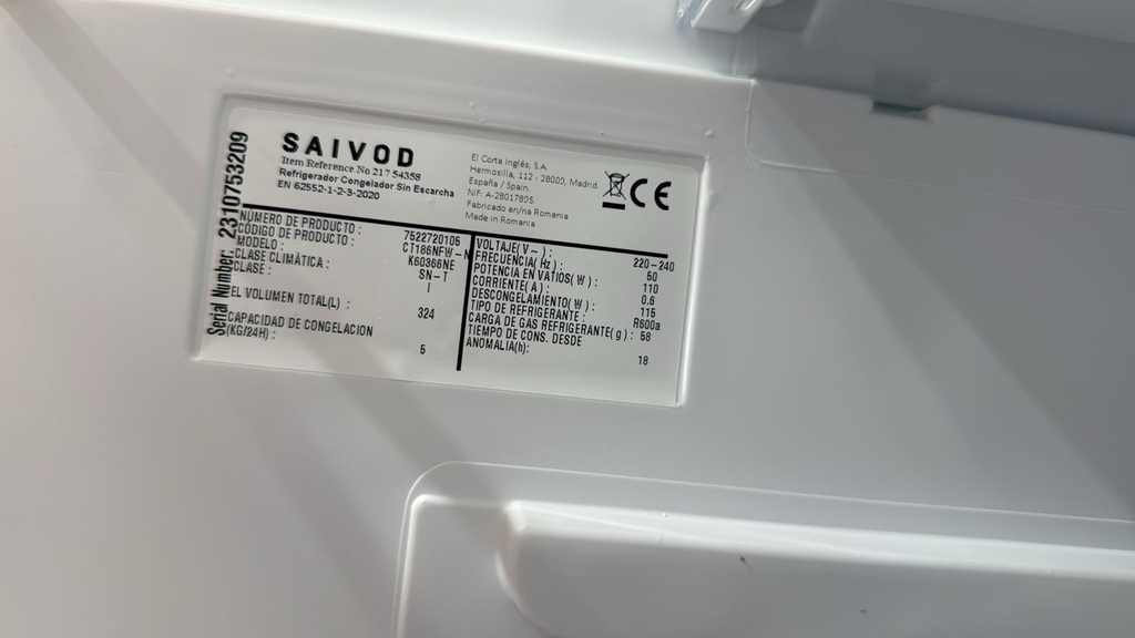 K60366NE FRIGORÍFICO COMBI 183X60 CM SAIVOD NO FROST BLANCO CON DISPLAY FRONTAL