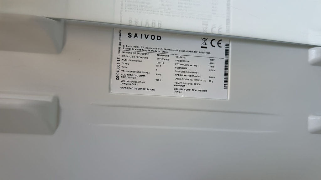 L60415 FRIGORÍFICO VERTICAL 170X60 CM SAIVOD CÍCLICO BLANCO