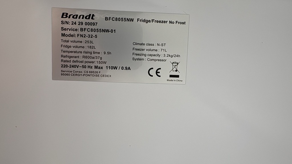 FN2-32-5 FRIGORÍFICO COMBI 180X55 CM BRANDT NO FROST BLANCO