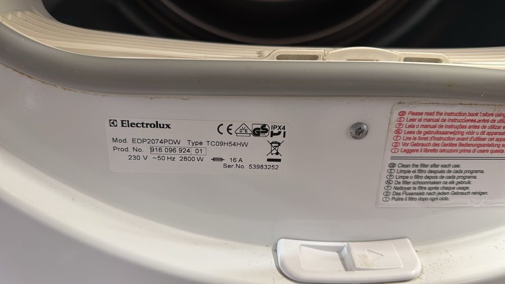EDP2074PDW SECADORA CONDENSACIÓN 7 KG ELECTROLUX REVERSEACTION BLANCA