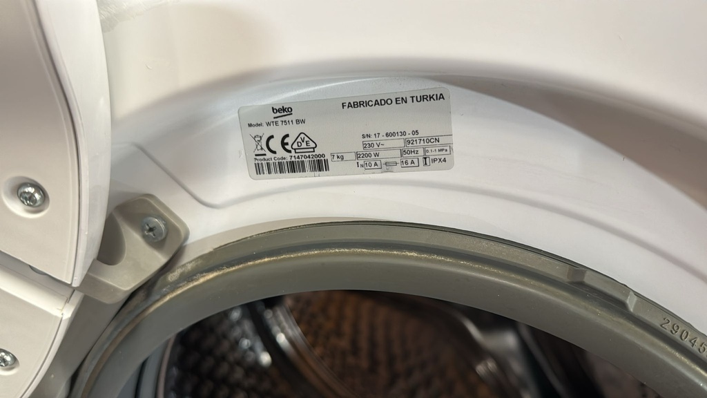 WTE7511BW LAVADORA 7 KG BEKO A+++ 1000 RPM BLANCA