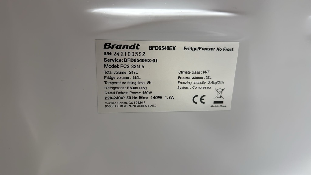 FC2-32N-5 FRIGORÍFICO 166X55 CM BRANDT NO FROST INOXIDABLE 