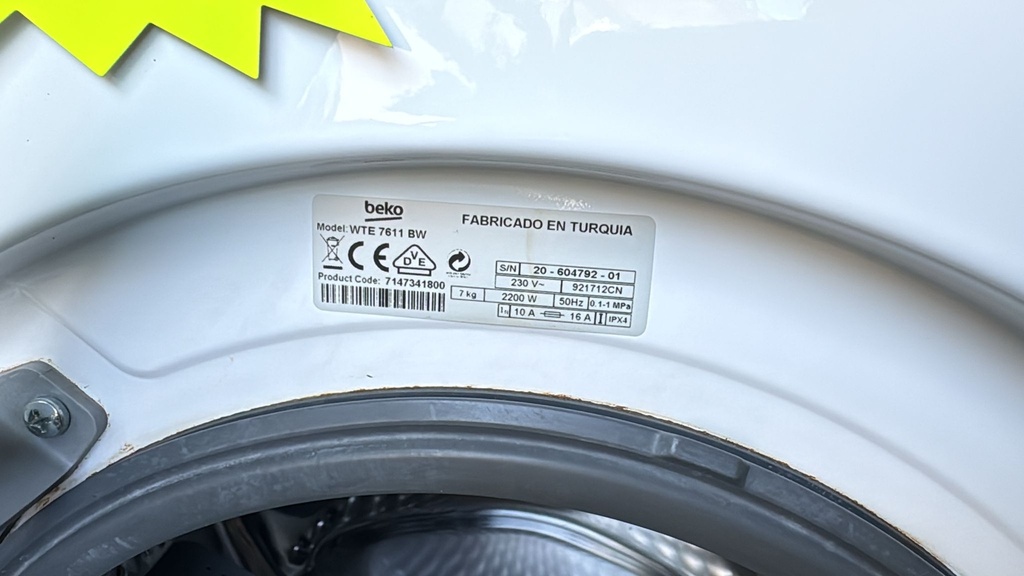 WTE7611BW LAVADORA 7 KG BEKO FONDO REDUCIDO A+++ 1200 RPM BLANCA