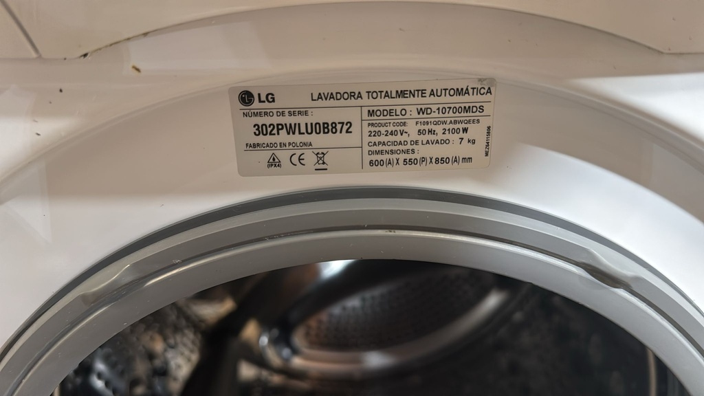 WD-10700MDS LAVADORA 7 KG LG DIRECT DRIVE INVERTER A++ 1000 RPM BLANCA
