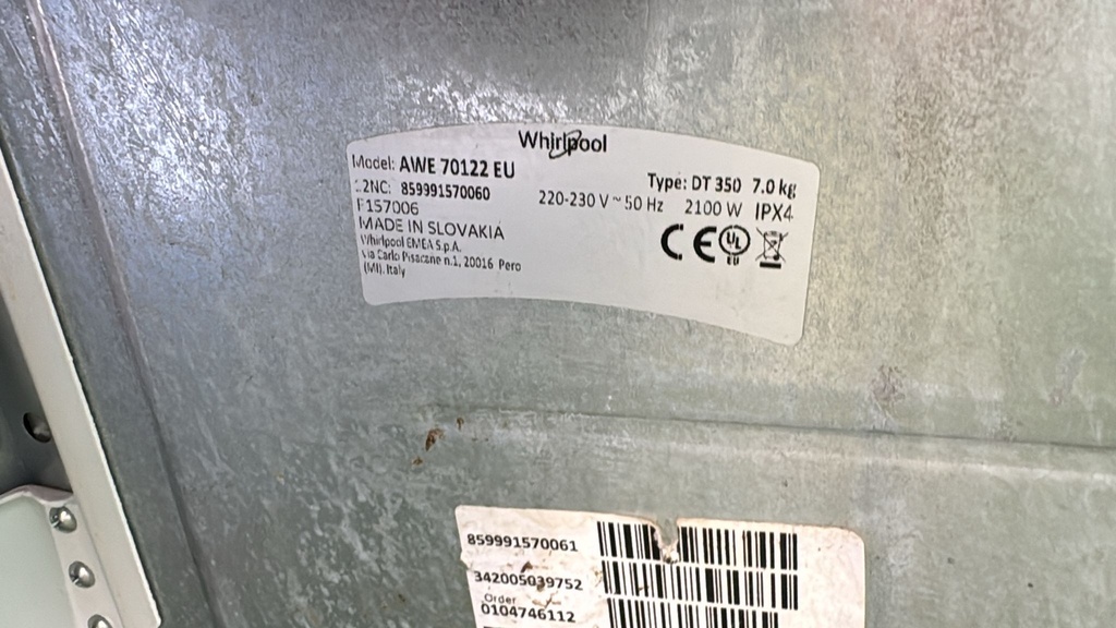 AWE70122EU LAVADORA CARGA SUPERIOR 7 KG WHIRLPOOL A++ 1200 RPM BLANCA