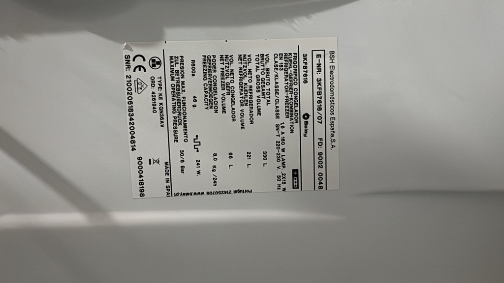 3KFB7616 FRIGORÍFICO COMBI 185X60 CM BALAY ÓPTIMA NO FROST BLANCO