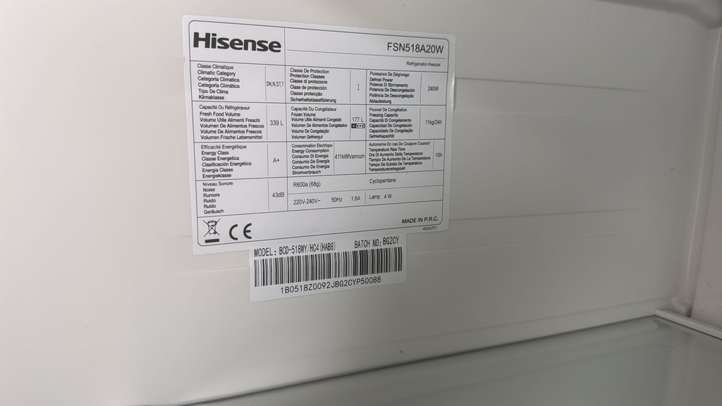 FSN518A20W FRIGORÍFICO AMERICANO 175X91 CM HISENSE MULTI AIR FLOW BLANCO