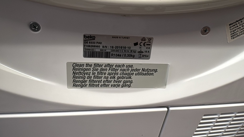 DE8333PA0 SECADORA CONDENSACIÓN 8 KG BEKO ECOGENTLE TECHNOLOGY A+ BLANCA