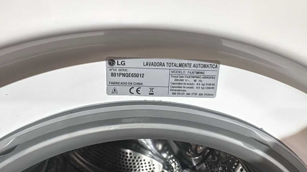 801PNQE65012 LAVADORA SECADORA 8/4 KG LG F4J6TM0WC DIRECT DRIVE INVERTER BLANCA