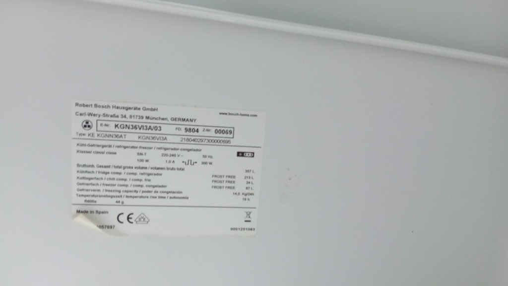 KGN36VI3A/03 FRIGORÍFICO COMBI 185X60 CM BOSCH NO FROST INOXIDABLE