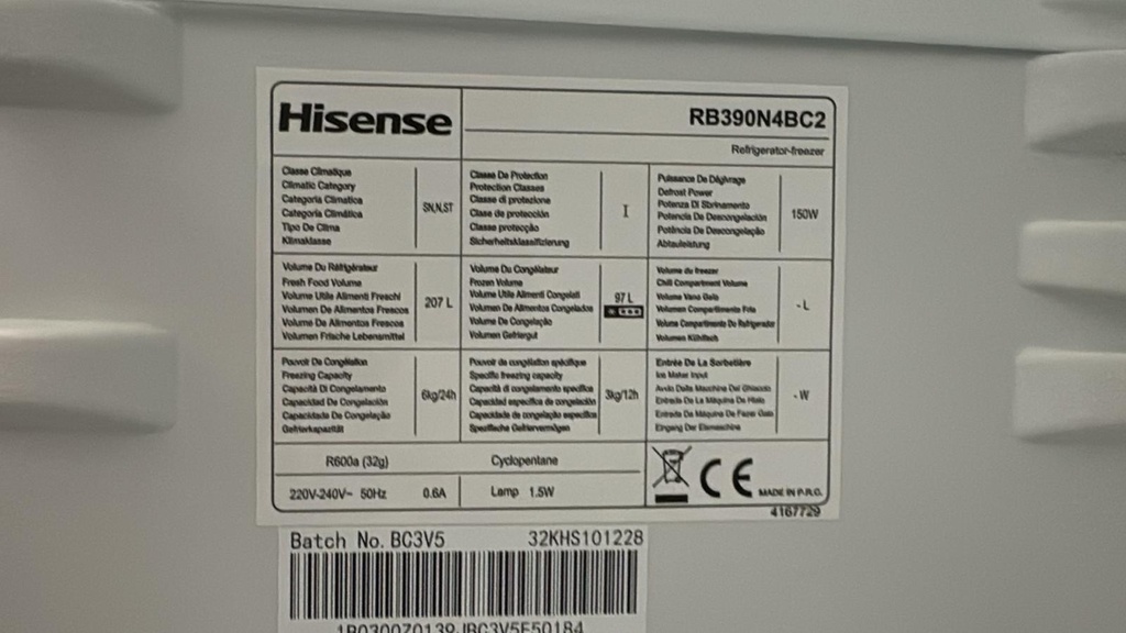 RB390N4BC2 FRIGORÍFICO COMBI 185X60 CM HISENSE TOTAL NO FROST INOXIDABLE CON DISPLAY FRONTAL