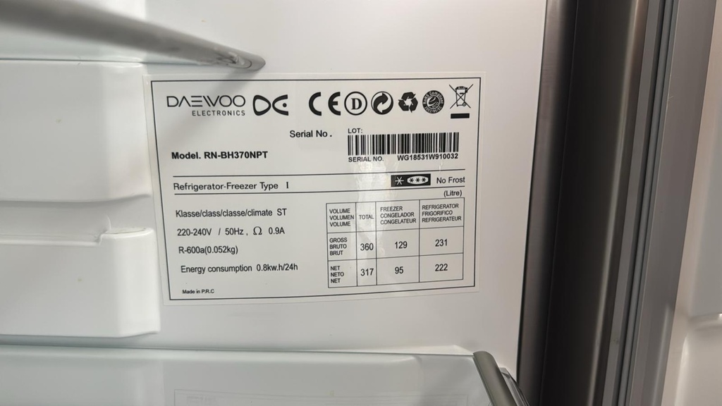 RN-BH370NPT FRIGORÍFICO COMBI 185X60 CM DAEWOO NO FROST INOXIDABLE CON DISPLAY FRONTAL