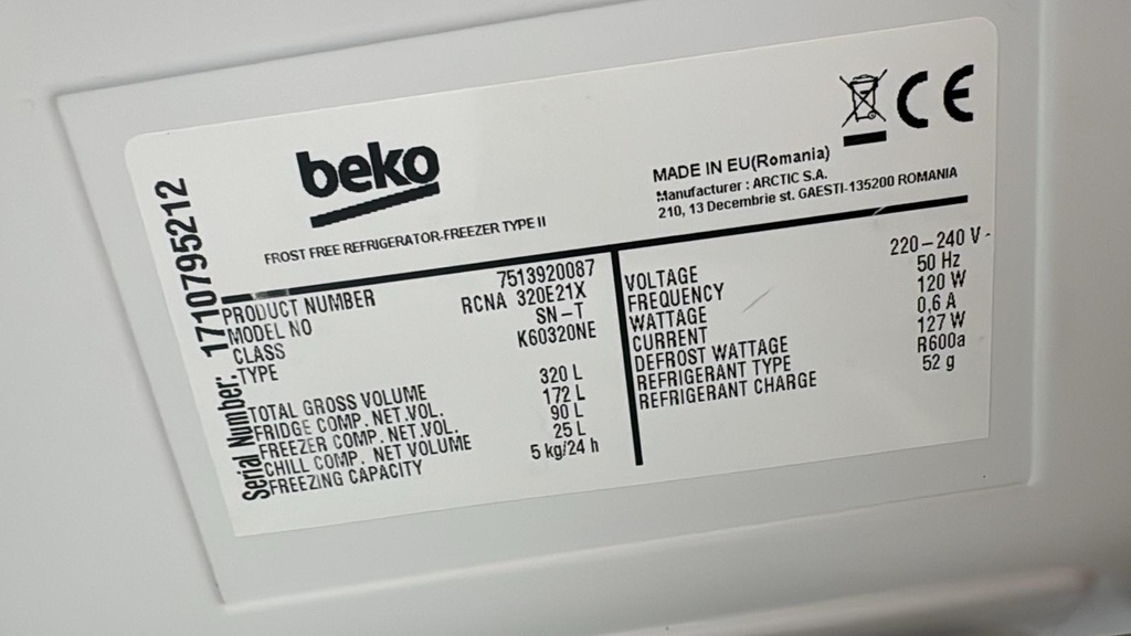 K60320NE FRIGORÍFICO COMBI 185X60 CM BEKO RCNA 320E21X NO FROST INOXIDABLE