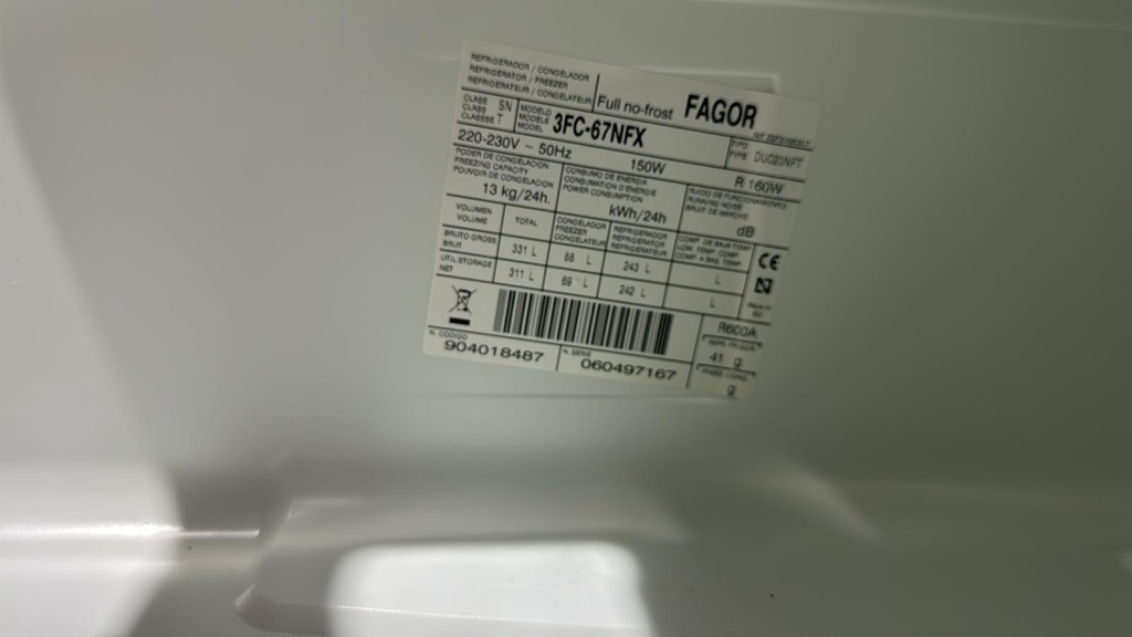 3FC-67NFX FRIGORÍFICO COMBI 185X60 CM FAGOR INNOVATION FULL NO FROST INOXIDABLE