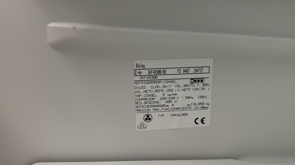 3KF4930B/02 FRIGORÍFICO COMBI 200X60 CM BALAY NO FROST BLANCO