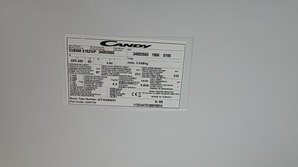 CVBNM6182WP FRIGORÍFICO COMBI 185X60 CM CANDY NO FROST BLANCO