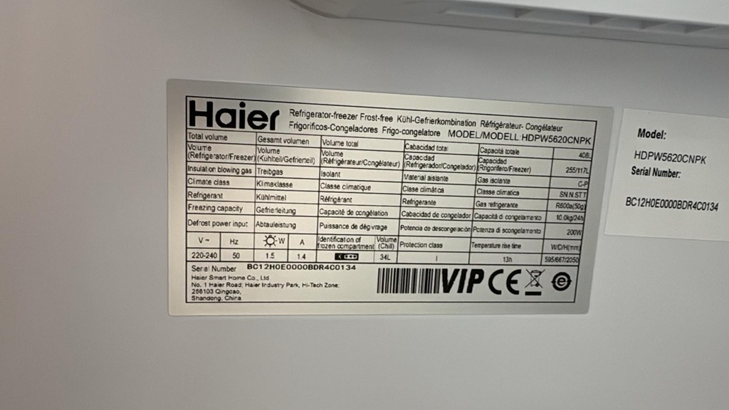 HDPW5620CNPK FRIGORÍFICO COMBI 203X60 CM HAIER AIRSURROUND NO FROST INOXIDABLE CON DISPLAY FRONTAL