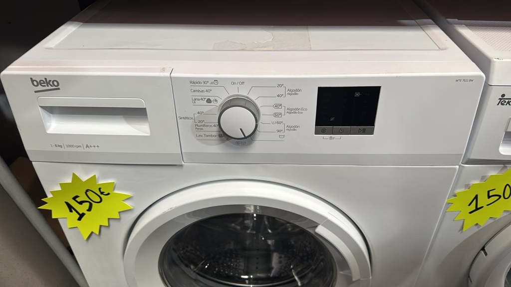 WTE6511BW LAVADORA 6 KG BEKO A+++ 1000 RPM BLANCA CON LAVADO RÁPIDO