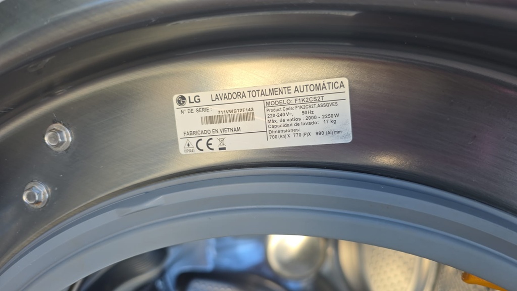 F1K2CS2T LAVADORA 17 KG LG ACERO INOX INVERTER DIRECT DRIVE 70X101X70 CM