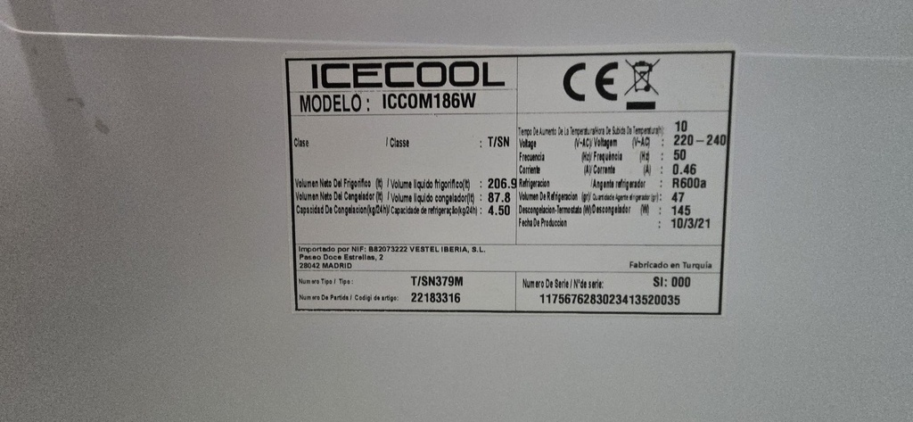 ICCOM186W FRIGORIFICO COMBI 185X60 ICECOOL BLANCO NO FROST