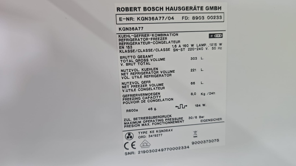 FRIGORIFICO COMBI 185X60 CM BOSCH ACERO INOX NO FROST MOD. KGN36A77