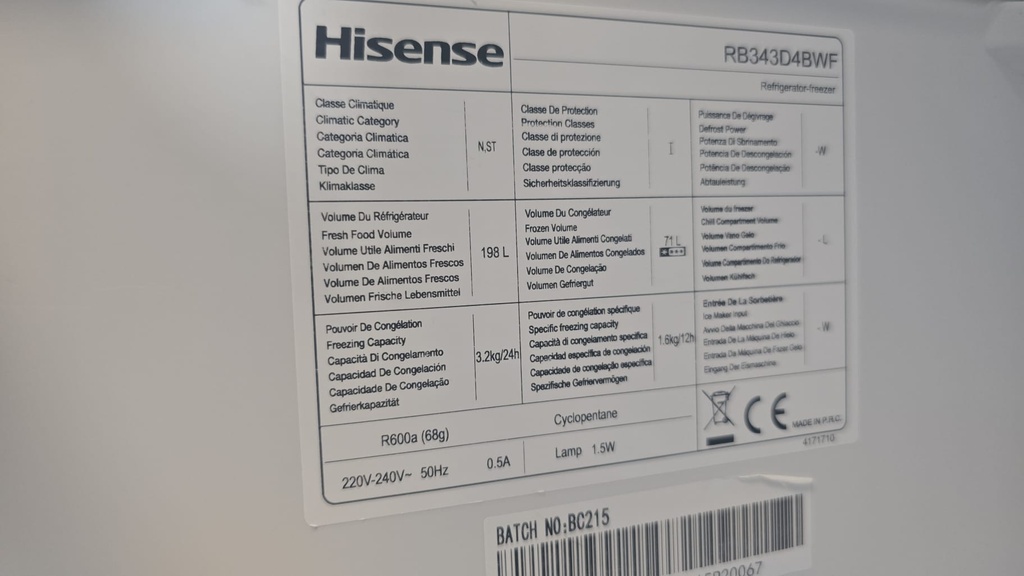 FRIGORIFICO COMBI 180X55 HISENSE MOD. 