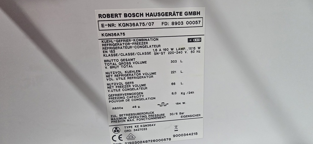 FRIGORIFICO COMBI 185X60 BOSCH ACERO INOX MODELO KGN36A75
