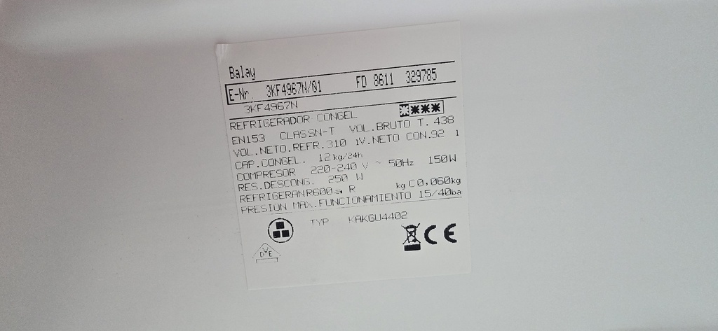 FRIGORIFICO COMBI 200X70 BALAY ACERO INOX MODELO 3KF4967N
