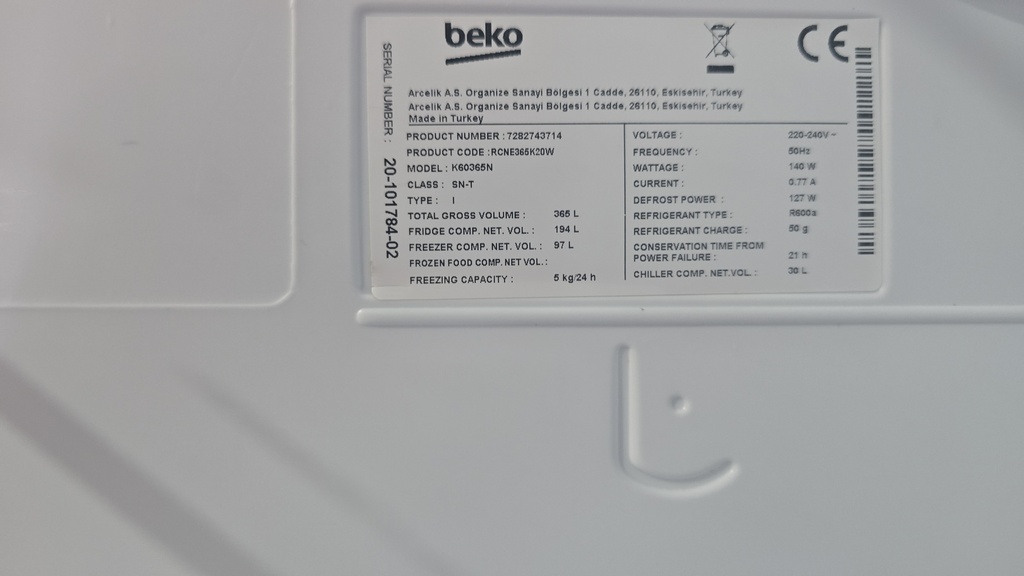 FRIGORIFICO COMBI 185X60 BEKO BLANCO NO FROST MODELO K60365N