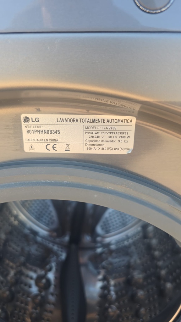 LAVADOR 9 KG LG INVERTER DIRECT DRIVE ACERO MOD. F2J7VY8S