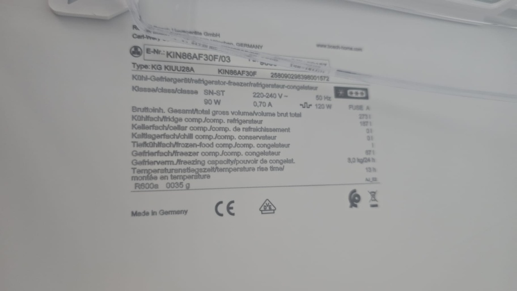FRIGORIFICO COMBI 177X55 BOSCH PANELABLE NO FROST MOD. KIN86AF30F (MALAGA)