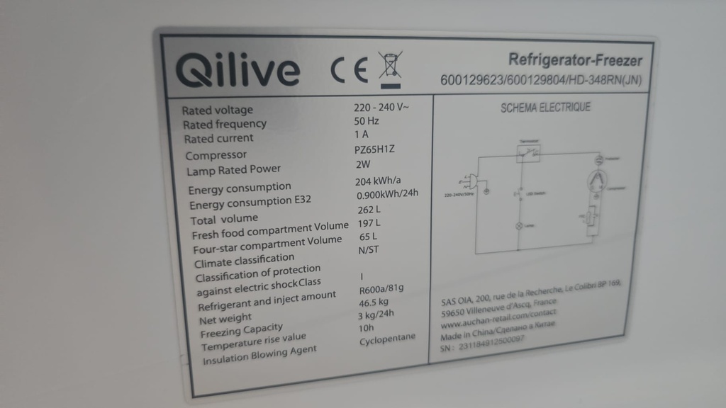 FRIGORIFICO COMBI 177X55 QILIVE BLANCO MOD HD-348RN