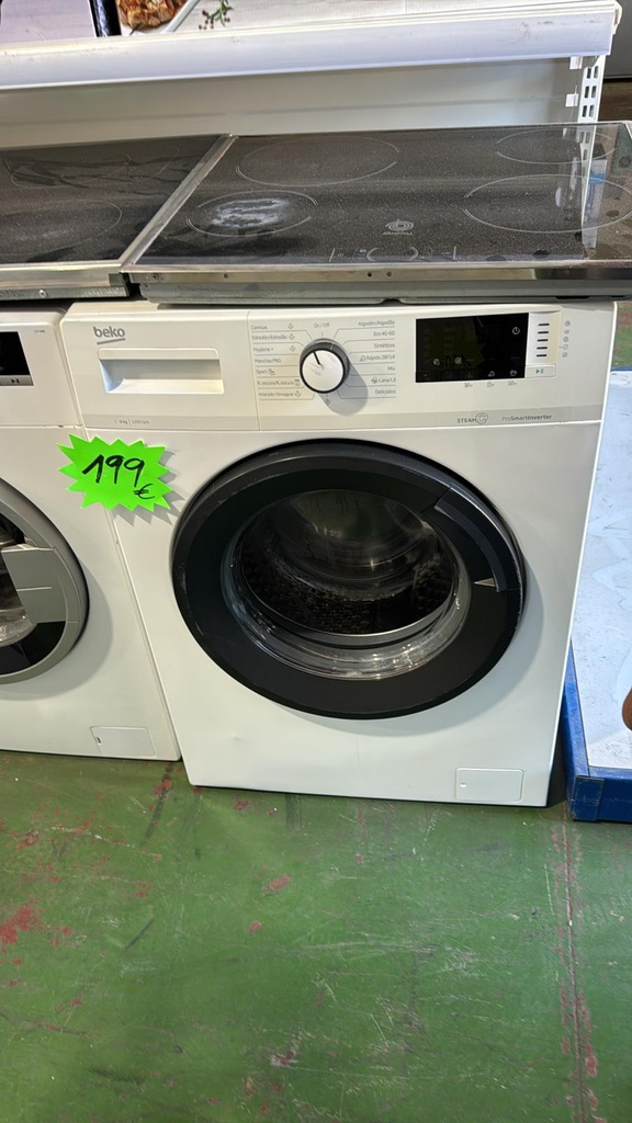 WRA9612XSWR LAVADORA 9 KG BEKO STEAMCURE PROSMARTINVERTER 1200 RPM BLANCA CON LAVADO RÁPIDO